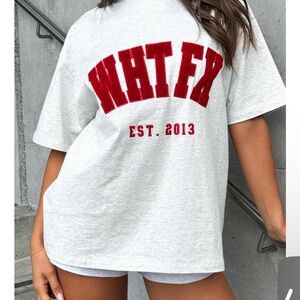 White Fox Boutique Gray and Red Graphic Tee